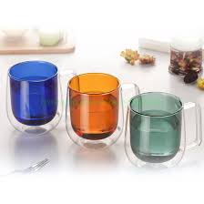 360ml colored double wall glass coffee