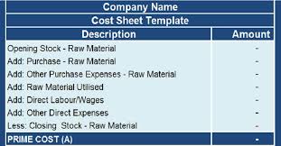 cost sheet with cogs excel template
