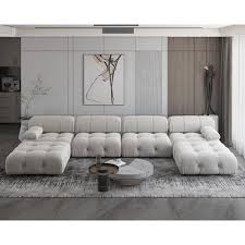 J E Home 139 In Square Arm 4 Piece Velvet U Shaped Sectional Sofa In Beige