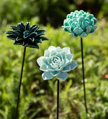 Ceramic Garden Flower Stakes Set Of 3