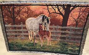 C. Cummings Horse with Colt Tapestry Blanket 69”x 46” Horse Colt Autumn  Country | eBay