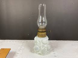 Milk Glass Rose Pattern Mini Oil Lamp