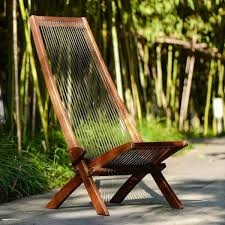 Mondawe Outdoor Patio Rustic Folding Low Profile Roping Ergonomic Lounge Chair High Slanted Back Acacia Wood Chair Relaxing