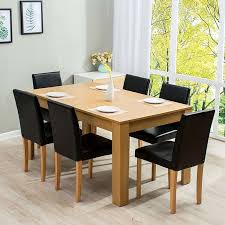 Chairs upholstered with dark pink dragon. Cherry Tree Furniture 7 Piece Dining Room Set 6 Seater 150 X 90 Cm Dining Table With 6 Chairs Oak Colour Table With Black Pu Leather Seats Noa 14 Natural