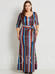 Plus Size Half Sleeve Striped Womens Maxi Dress
