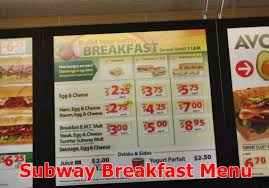 subway breakfast menu with s