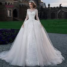 Liyuke 2019 New Ball Gown Wedding Dress Lace Up Long Sleeves Appliques Pattern Customer Made Size Vestido De Novia
