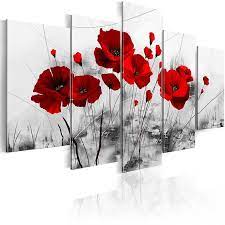Red Poppy Flower Modern Abstract Canvas