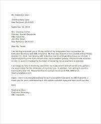 resignation letter with 30 day notice