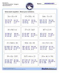 Math Worksheets Two Step Equations