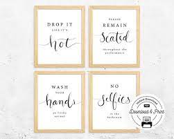Funny Bathroom Signs Set Of 4 Instant