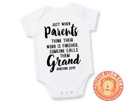 Just When Parents Think Their Work Is Fnished Someone Calls Then Grand Baby Announcement Pregnancy Reveal Onesie Baby Grow Baby Bodyvest Unisex