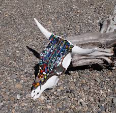 Large Mosaic Cow Skull With Horns