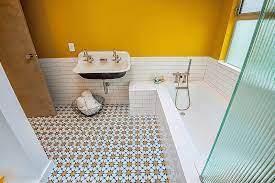 75 Mid Century Modern Yellow Bathroom