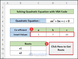 Solve Quadratic Equation In Excel Vba