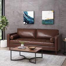 Noble House Barger Upholstered Tufted 3 Seater Sofa Dark Brown And Espresso