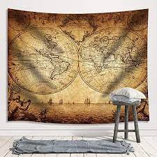 Map Tapestry Wall Hanging Vintage