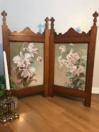 Antique Hand Carved Wooden Fire Screen