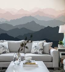 Mountain Mural Wallpaper Grayish Navy