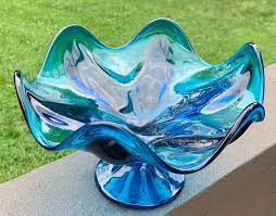 Twisted Art Glass Dish Turquoise Art