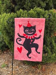 Mini Flag Valentines Black Cat Heart