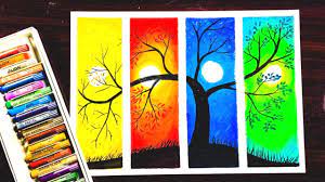 Vẽ tranh bốn mùa / cách vẽ tranh màu sáp/Flower Tree drawing with Oil  Pastels - step by step - YouTube