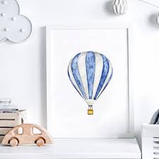 Blue Hot Air Balloon Art Print Hot