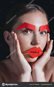 fashionable woman with paper makeup