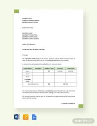 Free Price Quotation Letter Template Word Google Docs