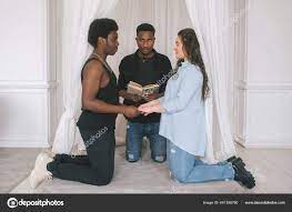 Interracial Couple Standing Knees Front Wedding Arch Interracial Bridal  Ceremony Stock Photo by ©hplovecraft.mail.ru 441398760