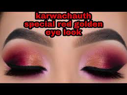 create bold red golden eye look