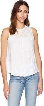 Lucky Brand Womens Tiered Jacquard Tank Top Lucky White L