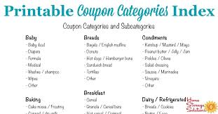 coupon categories and subcategories for