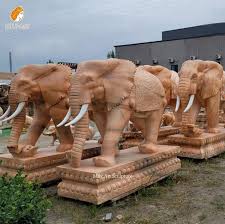 Large Beige Marble Elephant Statue