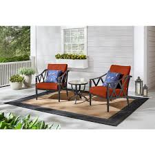 Hampton Bay Harmony Hill 3 Piece Black Steel Outdoor Patio Stationary Conversation Set With Cushionguard Quarry Red Cushions