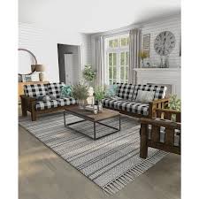 linen top rustic oak sofa set
