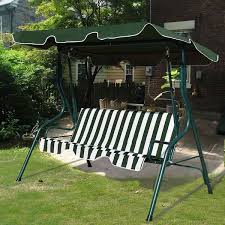 Costway 3 Person Green Steel Frame Patio Canopy Swing Hammock With Green White Cushion