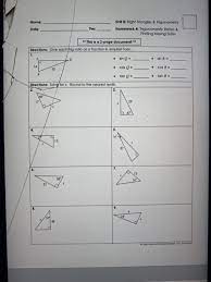 Trigonometry ratios worksheet answers from lh5.googleusercontent.com.unit 8 right triangles name per, right triangle trigonometry, trig answer key, right triangles and trigonometry chapter 8 geometry all in, geometry trigonometric ratios answer key, right triangle trig missing sides and angles, trigonometry work with answer key, trigonometry. Name Unit 8 Right Triangles Trigonometry Date Chegg Com