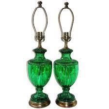 Pair Of Emerald Green Glass Lamps