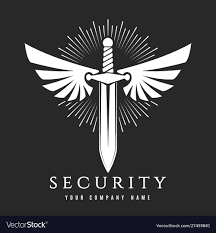 Sword with wings security company emblem Vector Image