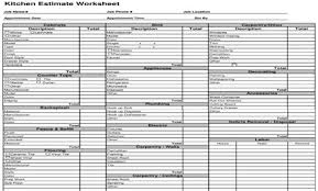kitchen cost estimate worksheet