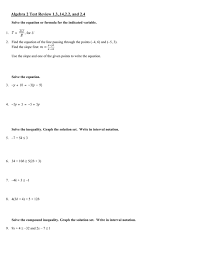 Algebra 2 Quiz Review 1