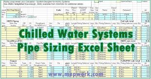 Chilled Water System Pipe Sizing Excel Sheet
