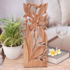 Hand Carved Balinese Wood Orchid Wall
