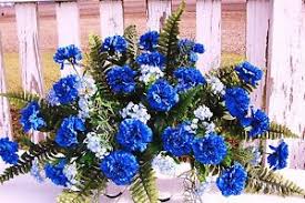 Xl spring mixture sympathy artificial silk flower cemetery bouquet saddle. Artificial Fathers Day Cemetery Memorial Grave Silk Flowers Blue Carnations Dad Ebay