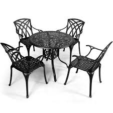 Shop this collection (39) $ 729 00. Costway Black 5 Piece Cast Aluminum Round Outdoor Dining Set Garden Deck Furniture Op70329 The Home Depot