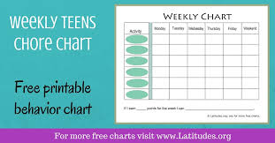 Free Weekly Behavior Chart For Teenagers Acn Latitudes