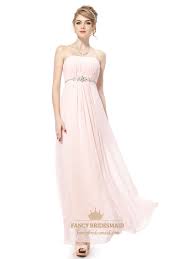Very Light Pink Bridesmaid Dresses Chiffon Strapless Long Pale Pink Bridesmaid Dresses
