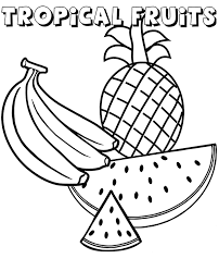Color the w words coloring page. Watermelon Banana And Pineapple On Free Coloring Books Pages