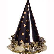 party hats gold dots on black